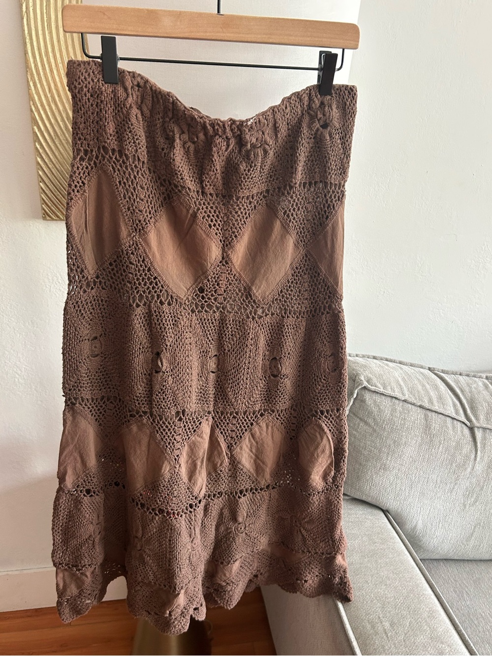 Y2K Brown Crochet Western Maxi Skirt S/M Prairie Indie